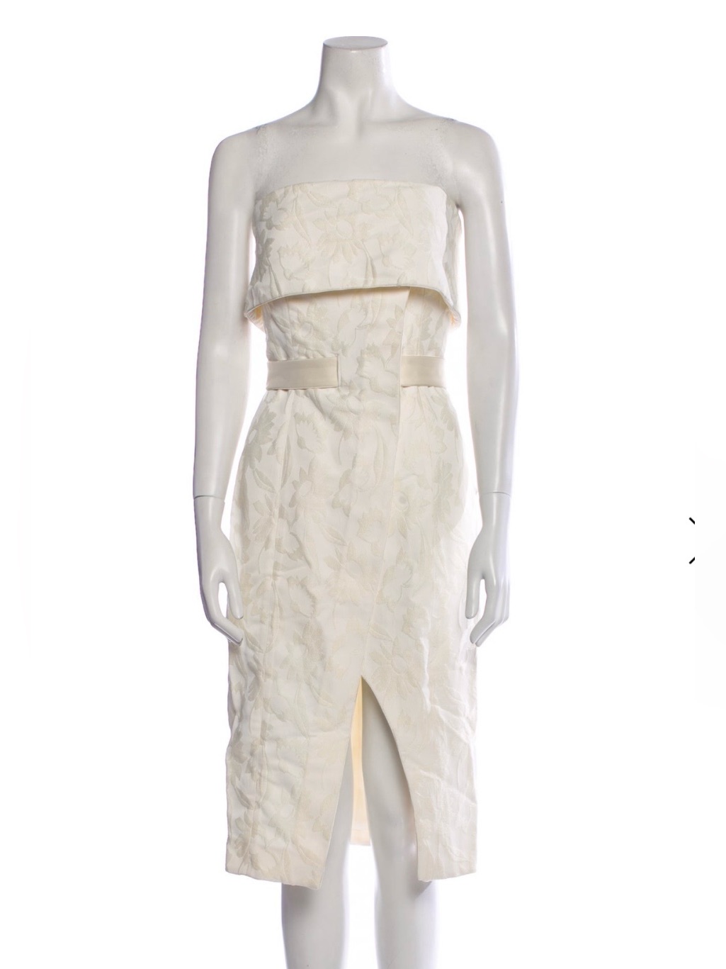 Alexis Strapless Cream Floral Jacquard Midi Dress